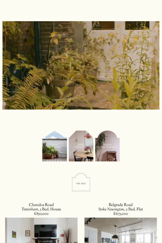 Welcoming potential homeowners with a breath of fresh air, Brickworks' website harmoniously combines minimalist design with modern practicality. The primary color palette features a neutral ivory backdrop (#f5f2ed) complemented by a deep charcoal text (#222222) for high readability and occasional accents of muted green (#587d71) to echo the natural aesthetic of well-staged homes. Sans-serif typography is employed throughout, facilitating an unencumbered browsing experience while underscoring the site's contemporary vibe. The visuals are spacious and clean, with generous white space that mirrors the airy interiors showcased within each property listing. True to the essence of the property industry, the website visually communicates stability, trust, and elegance, inviting users to explore and inquire with confidence. The overall experience speaks to a blend of serene aesthetics and functional design fit for a leading real estate firm.