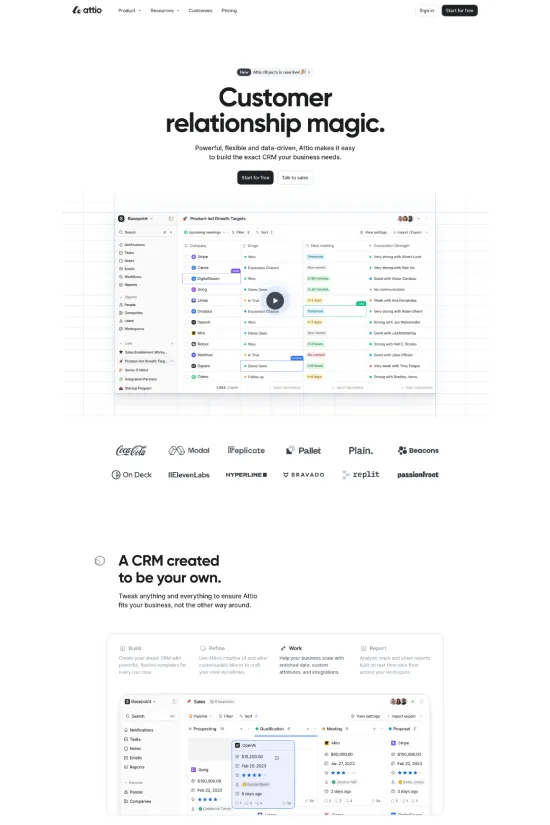 Explore the modern allure of Attio's website, where the sleek monochrome palette is punctuated by vibrant blue accents, crafting a professional, yet inviting atmosphere. This digital space exudes a minimalistic charm with its clean lines and an abundance of white space, ensuring that content is king. The sans-serif typography is a nod to contemporary tastes, offering a clear, readable journey through the site's information. Attio's use of subtle shadows and interactions conveys a depth that guides the user's eye, while showcasing its CRM platform's sophistication and flexibility. This web design is a testament to the elegance of simplicity, proving that in a world full of noise, clarity speaks volumes. Step into the future of customer relationship management with Attio – where form and function blend seamlessly to create not just a website, but a user experience par excellence.