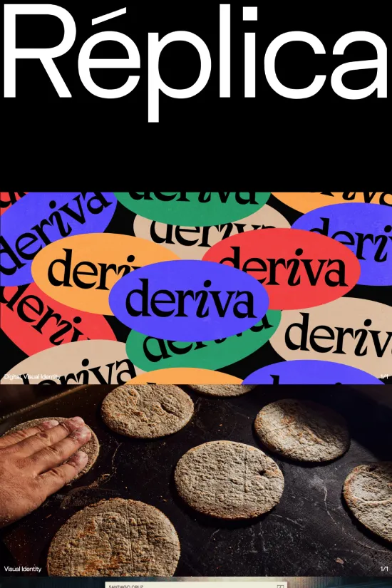 RÉPLICA’s website is a masterclass in contemporary design aesthetics, showcasing an impressive blend of bold typography, vivid color, and minimalist layouts. The use of a stark black background allows the sans-serif typography to pop, employing a mix of font weights to create visual hierarchy and draw attention to key areas. The color palette is daring and varied, with deep purples, vibrant oranges, and lush greens creating an energetic and engaging visual experience. Each element has room to breathe, thanks to the clean, spacious arrangement of content. This design sensibility spells confidence and modernity, appealing to those who appreciate cutting-edge design trends. The website embodies a lively digital visual identity that beautifully harmonizes with the craftsmanship and artistry of the showcased portfolio, suggesting that RÉPLICA prioritizes innovation in visual communication.