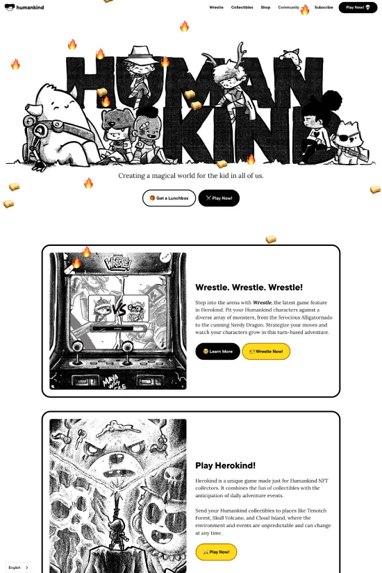 Immerse yourself in the stark contrasts and bold personality of the Humankind website, a masterclass in the use of a monochrome palette punctuated with strategic splashes of vibrant yellow. This site is a true testament to the power of simplicity in design. Crafted for a brand deeply connected to art, gaming, and entertainment, it oozes creative flair and is not afraid to make a statement. The typography is a seamless blend of sans-serif and whimsical display fonts that capture attention and guide the eye with ease. The illustrative elements are not just decoration, but the heart of the brand's storytelling, depicting a rich and fantastical world that invites users to explore and engage. Engaging, functional, and altogether captivating, the Humankind website stands as a beacon of expressive digital design.
