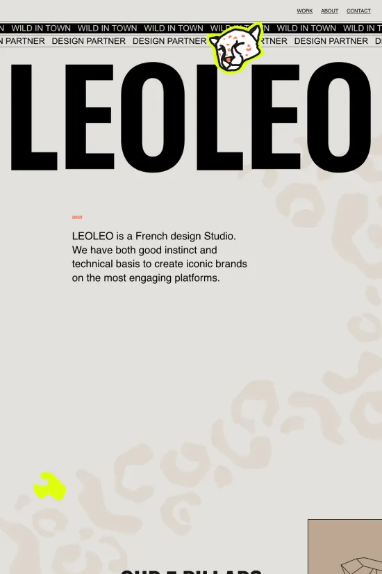LEOLEO's website is a testament to modern web design that stands out through its use of bold contrast and a minimalistic approach. The primary color palette is smartly limited, dominated by the stark black (#000000) and white (#FFFFFF), with accentuation by a sophisticated, muted gold (#A5915F) and a deep grey (#46483E), ensuring high readability and visual impact. The typography is a clever mix of sans-serif and display fonts, the former ensuring legibility and a contemporary feel, while the latter adds personality and style to headings. The site's clean layout with ample white space showcases the studio's capability to merge aesthetics with functionality. Focused on the design industry, LEOLEO's presence is charismatic, highlighting their strategic and artistic prowess through engaging visual narratives and brand stories.