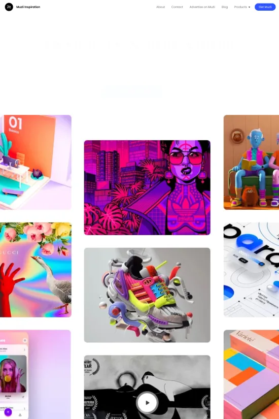 The Muzli website delivers a modern and vibrant atmosphere, with a crisp white background punctuated by bold splashes of purples and pinks, encapsulating the creative energy of the design community. A seamless blend of sans-serif typography gives the site a contemporary and highly readable layout. The design promotes ease of navigation and encourages exploration, offering a curated collection of insights and visual ideas for designers. Blocks of contrasting colors, large visuals, and a well-organized structure work together to provide an immersive and inspirational experience for users seeking the latest design trends and portfolios.