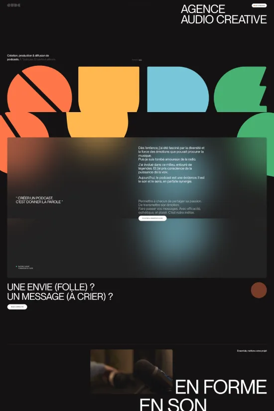 The Qude website represents an epitome of modern audio-visual storytelling, perfectly catered to a creative audio agency. A bold and dynamic color palette engages the audience immediately, with high-contrast hues like stark black, deep green, vivid orange, dynamic teal, and striking blue signifying the company's dedication to creativity and vibrancy. Sans-serif typography is used throughout, offering clean readability and a contemporary feel that appeals to a design-savvy audience. Visually impactful large text dominates the hero sections, embodying a sense of confidence and setting a commanding tone for the brand's message. Each section is carefully crafted to provide a sensory experience that mirrors the auditory focus of the agency, ensuring that visitors feel the brand’s energy. Players in the audio production and media industry will find this website's bold statements and clean, utilitarian structure illustrative of a cutting-edge, professional business ready to transform sound into sensation.