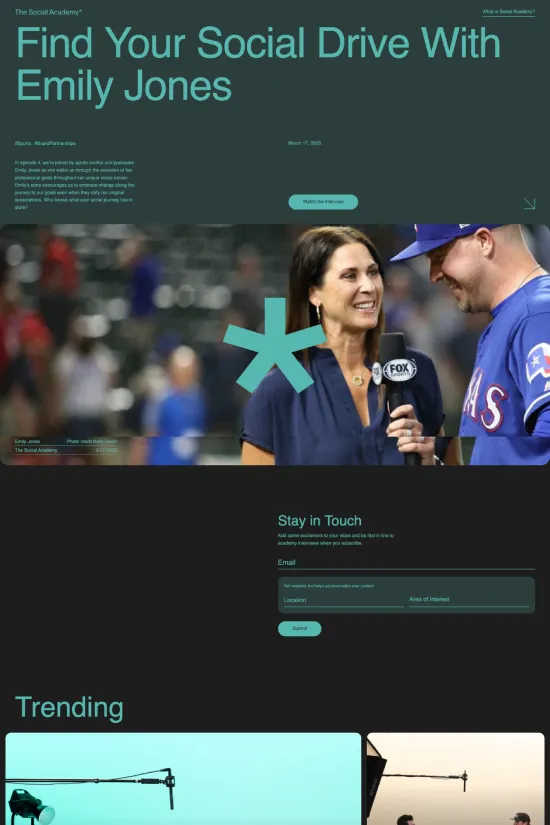 The Social Academy's website is a striking example of modern web design trends, embracing a minimalist approach with a vibrant touch. The primary colors are a refreshing teal (#00796b), clean white (#ffffff), and stark black (#000000), which yield a visually compelling and easy-to-navigate interface. Clear, sans-serif typography is expertly used throughout to convey information with clarity and professionalism, while also ensuring excellent readability across all devices. The design also features large, engaging visuals and a clear hierarchical structure that guides the user naturally through the content. It's not just about aesthetics; the design of The Social Academy effectively supports the website's educational and media-related content, embodying the dynamic spirit of social engagement and personal growth.