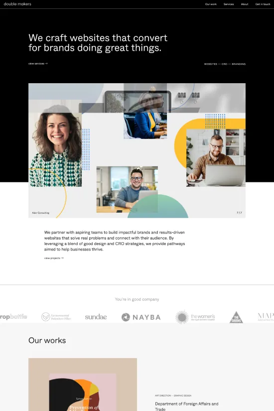 The website presented is a pinnacle of modern web design that exemplifies a clean and professional aesthetic. With a strategic use of white space, the design ensures a minimalistic yet engaging user experience. It leverages a color palette that harmonizes bright yellow (#f5df4d) accents with monochromatic tones, creating a visually stimulating environment that is both inviting and dynamic. Sans-serif typography is employed for its readability and contemporary feel, contributing to the website's overall modern look. The strategic placement of images against a crisp white background (#ffffff) emphasizes the content, showcasing the company's portfolio in a bold and impactful manner. The consistent use of black text (#000000) and subtle gray elements (#a5a5a5) anchors the design, providing a solid visual structure. This website is not just a digital space but a testament to double makers' prowess in crafting exceptional online experiences that narrate a brand's story with clarity and creativity.
