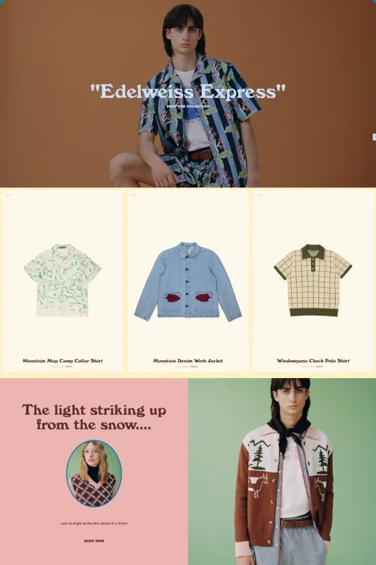 This fashion-centric Chateau Orlando webpage exudes a modern and stylish flair, showcasing a well-considered minimalist design that emphasizes the clothing lines through large, clean images set against a soft, muted background palette. The use of a sans-serif typography adds to the contemporary feel, ensuring that the text complements the visual elements without overpowering them. Strategic accents of bold colors are used to highlight key pieces like buttons and titles, drawing attention to the newest collections and collaborations featured on the site. Navigating this website promises a seamless experience for fashion enthusiasts looking for the latest in trendsetting apparel.